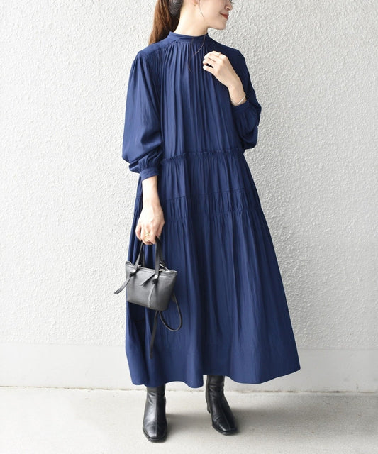 〈手洗い可能〉ソリッドカッセンギャザーワンピース