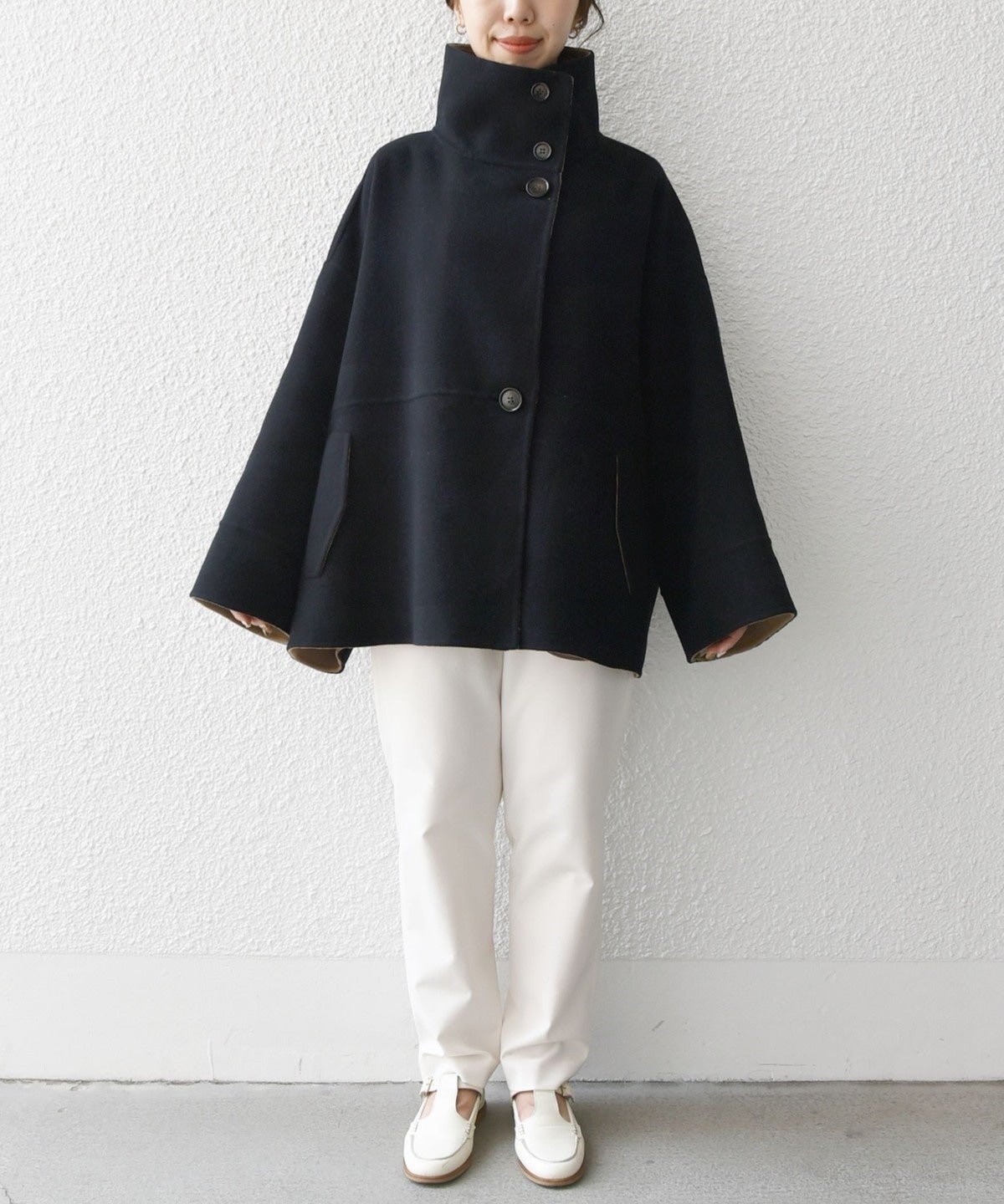 SHIPS any: リバー スタンドカラー ポンチョ ショート コート