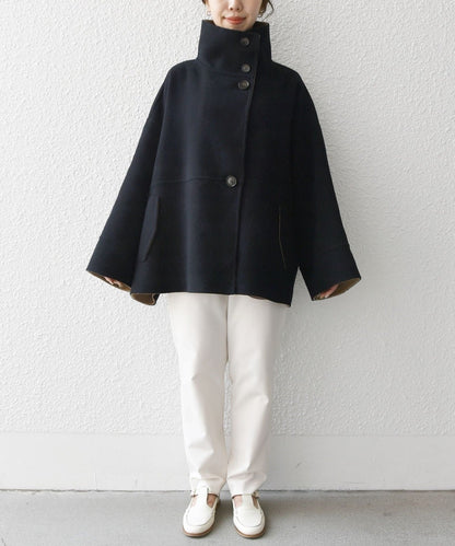 SHIPS any: リバー スタンドカラー ポンチョ ショート コート