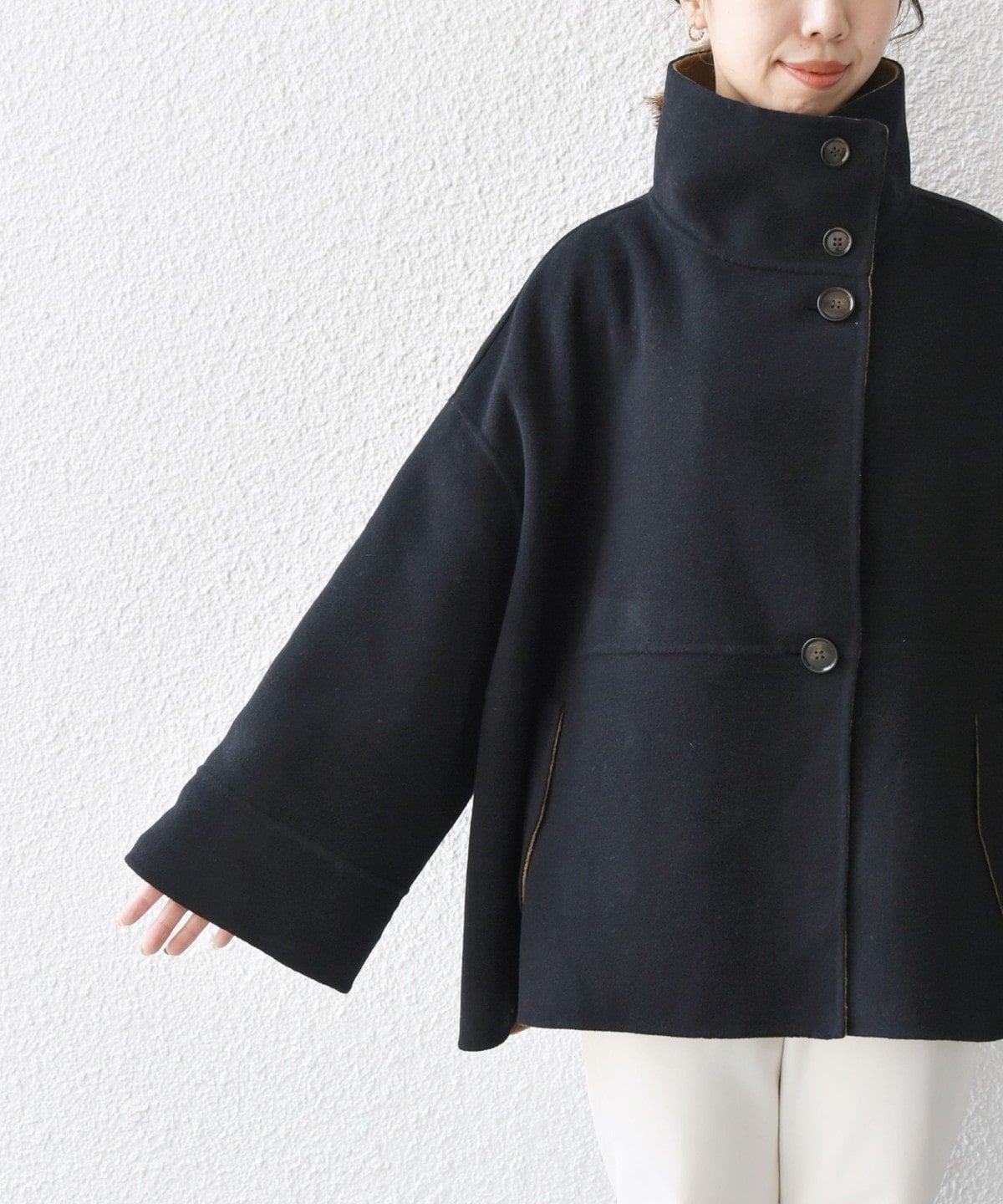 SHIPS any: リバー スタンドカラー ポンチョ ショート コート