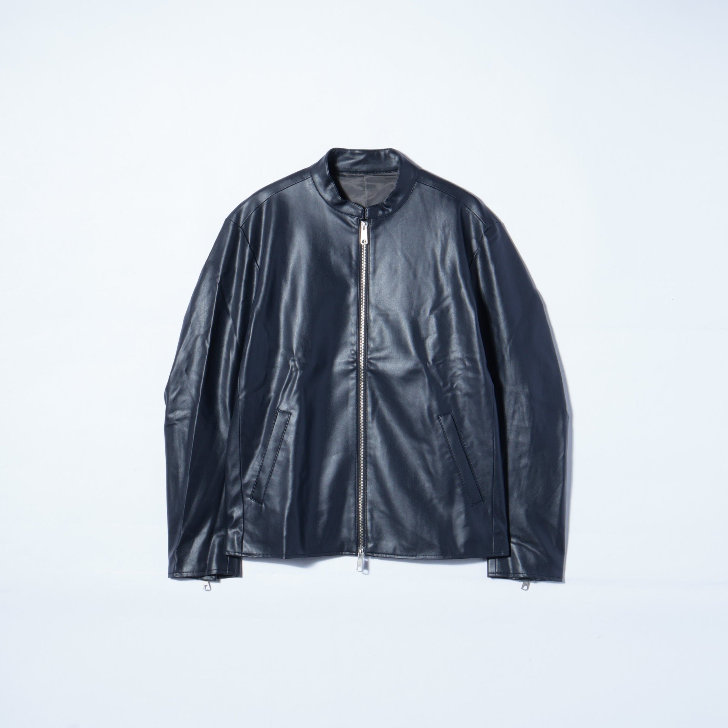 【希少色！】SHIPS ネイビー レザー ジャケット M SHIPS: Synthetic Leather シングルライダース ジャケット / L