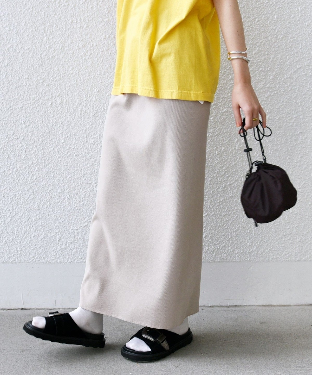 〈手洗い可能〉ECO BLUE(R) リブ ジャージー 2WAY ストレッチ スカート