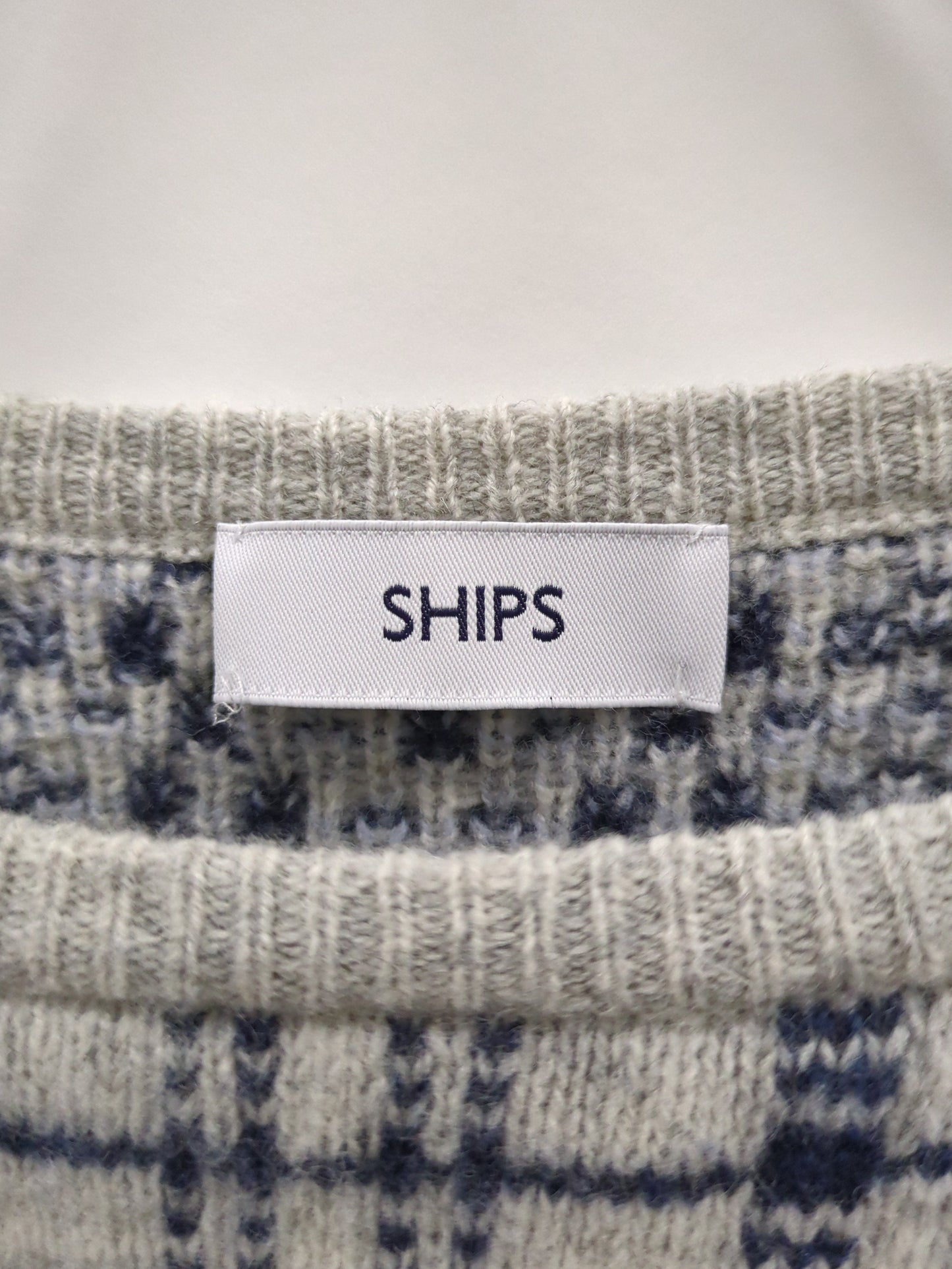 SHIPS: 7ゲージ チェック ジャガード クルーネック ニット