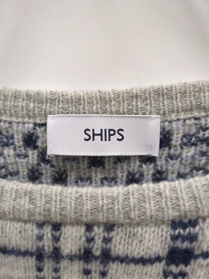 SHIPS: 7ゲージ チェック ジャガード クルーネック ニット