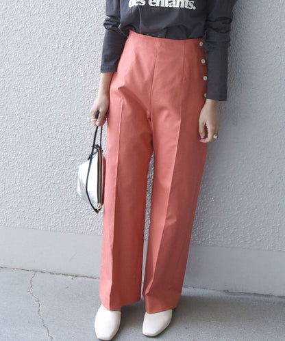 SHIPS any: ピケ サイドボタン ワイド パンツ〈ウォッシャブル〉