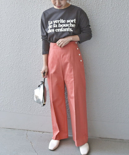 SHIPS any: ピケ サイドボタン ワイド パンツ〈ウォッシャブル〉