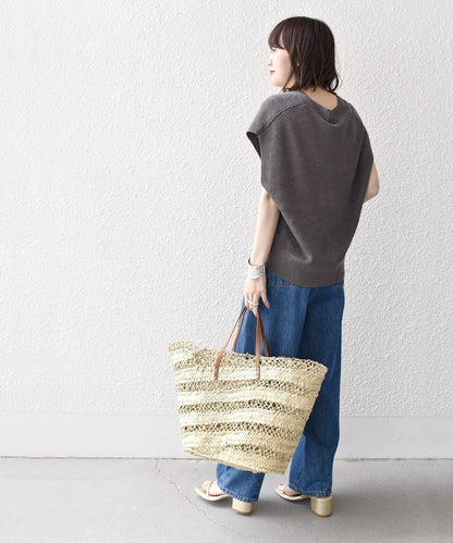 〈手洗い可能〉麻 ナイロン メタル ボタン ニット ベスト