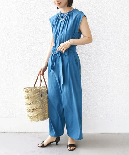 〈洗濯機可能〉ネック ギャザー オールインワン