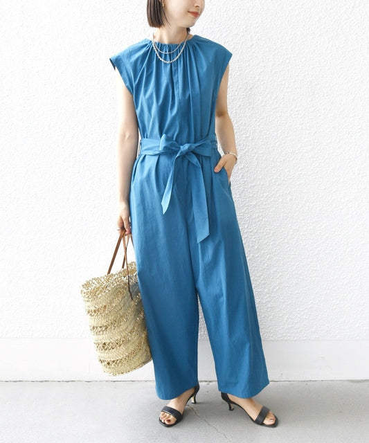 〈洗濯機可能〉ネック ギャザー オールインワン