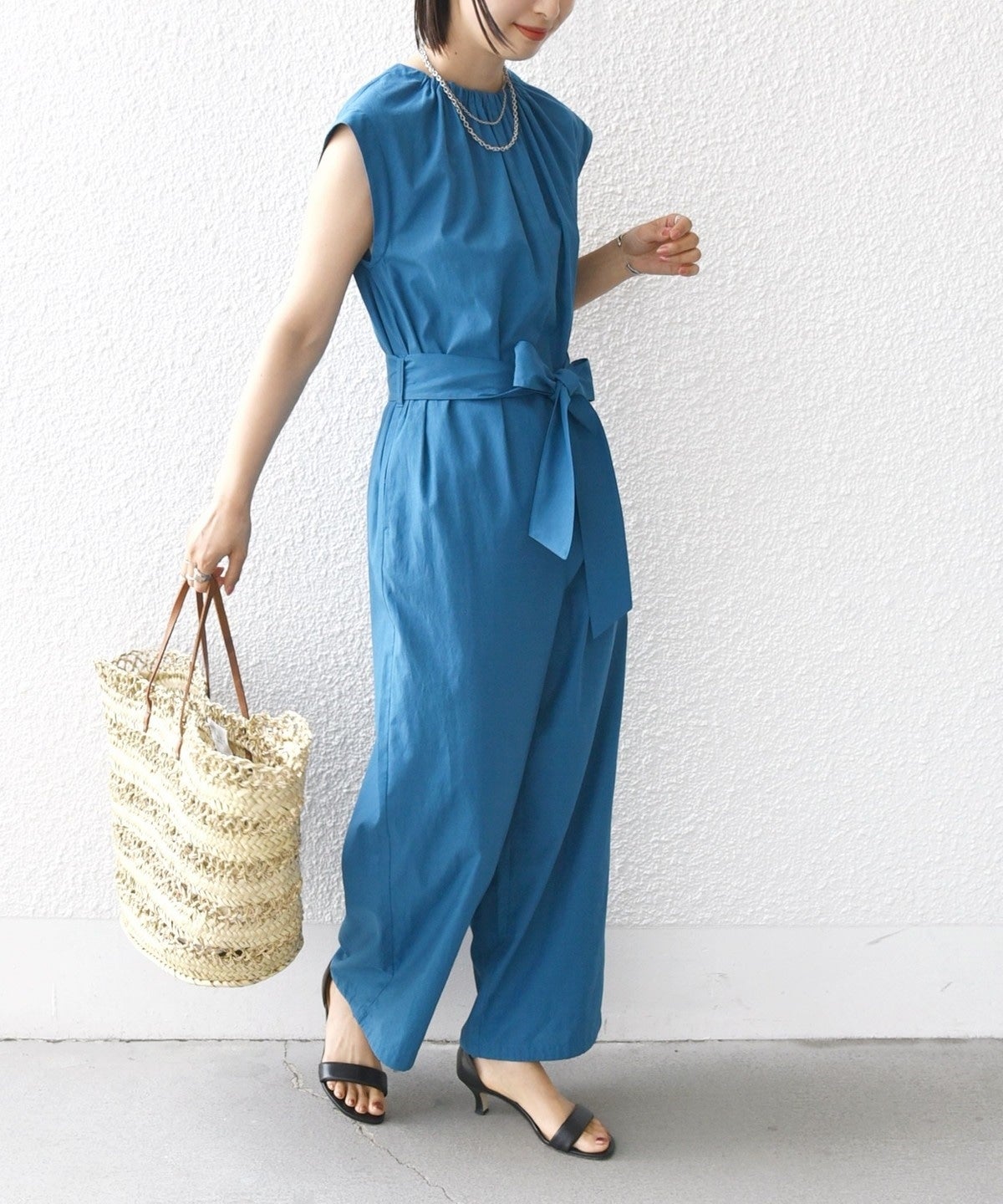 〈洗濯機可能〉ネック ギャザー オールインワン