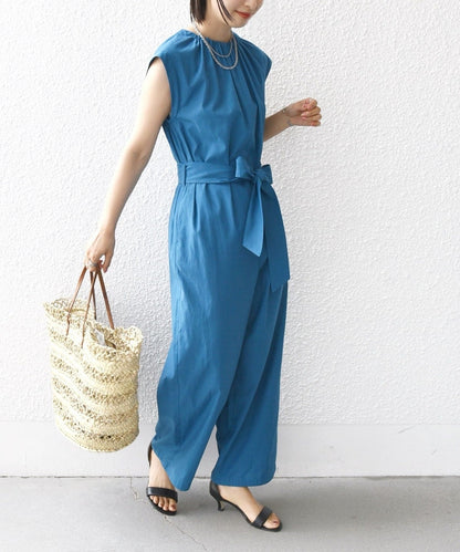 〈洗濯機可能〉ネック ギャザー オールインワン