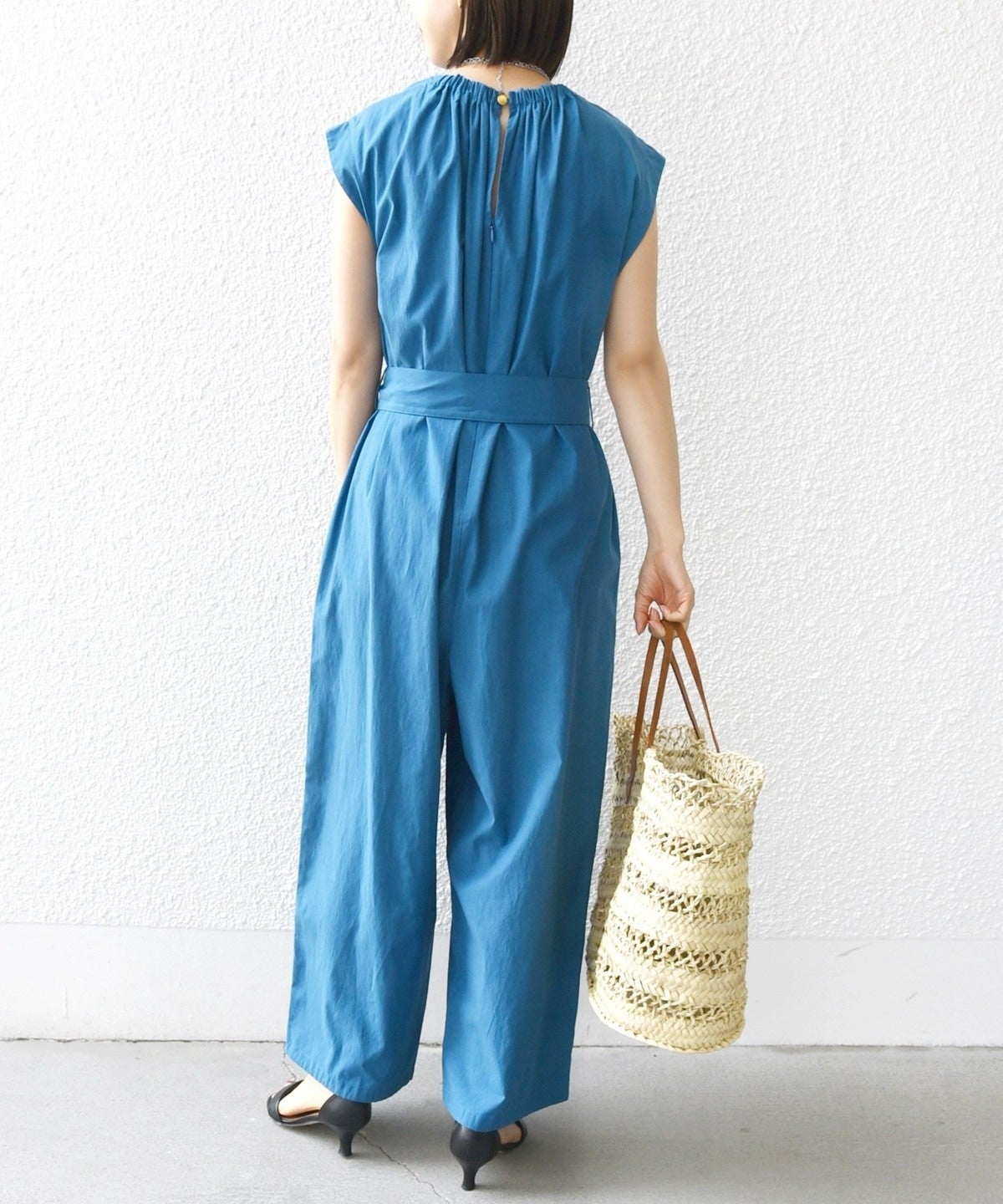 〈洗濯機可能〉ネック ギャザー オールインワン