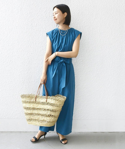 〈洗濯機可能〉ネック ギャザー オールインワン