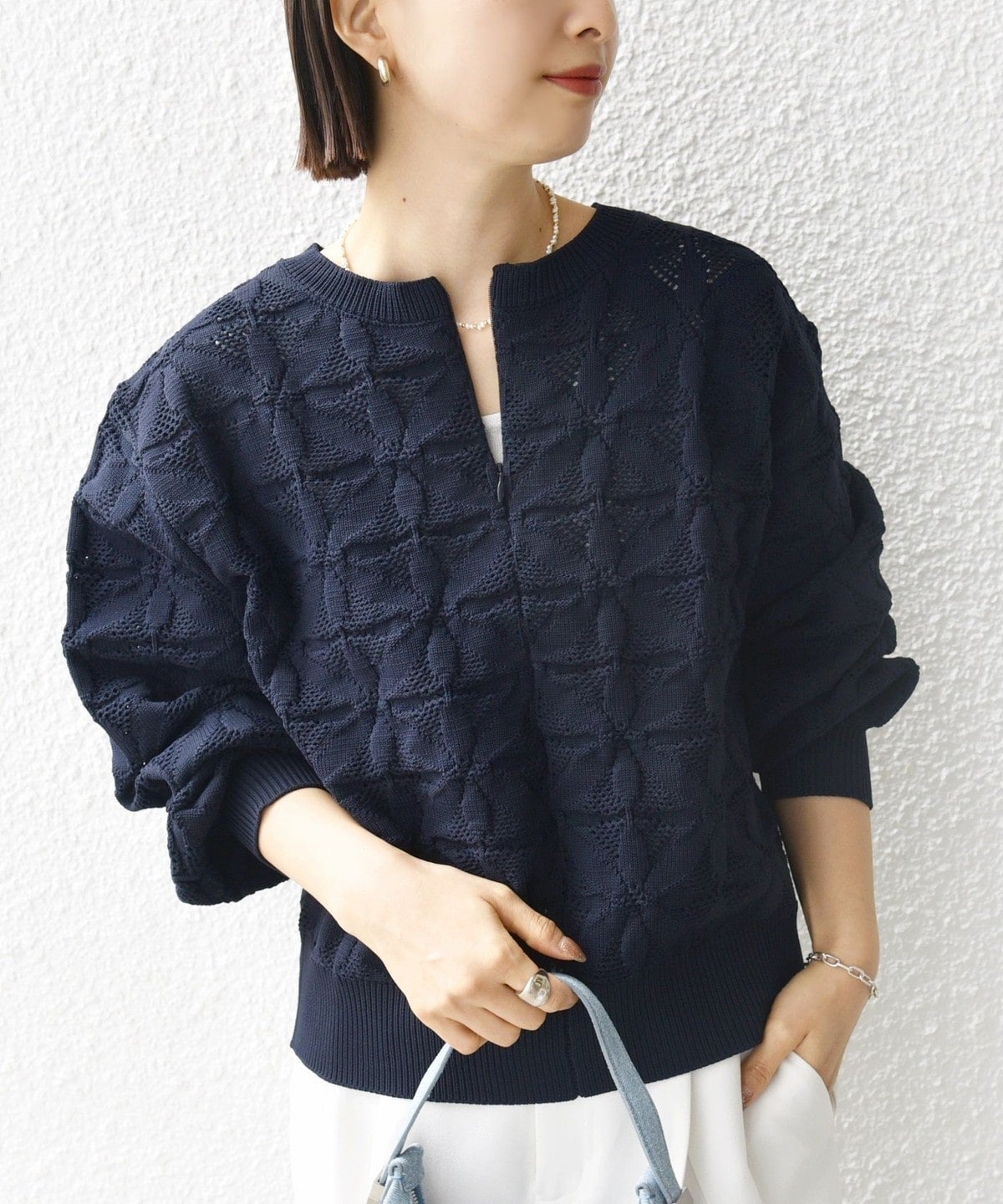 【WEB限定】〈洗濯機可能〉2WAY フラワー ジャカード ハーフ ジップ プルオーバー