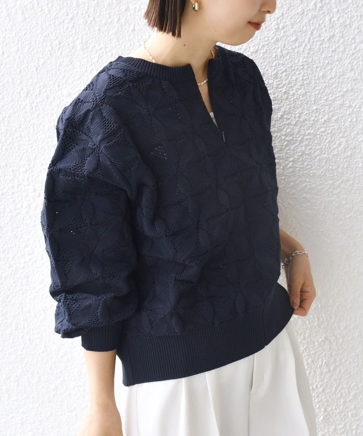【WEB限定】〈洗濯機可能〉2WAY フラワー ジャカード ハーフ ジップ プルオーバー