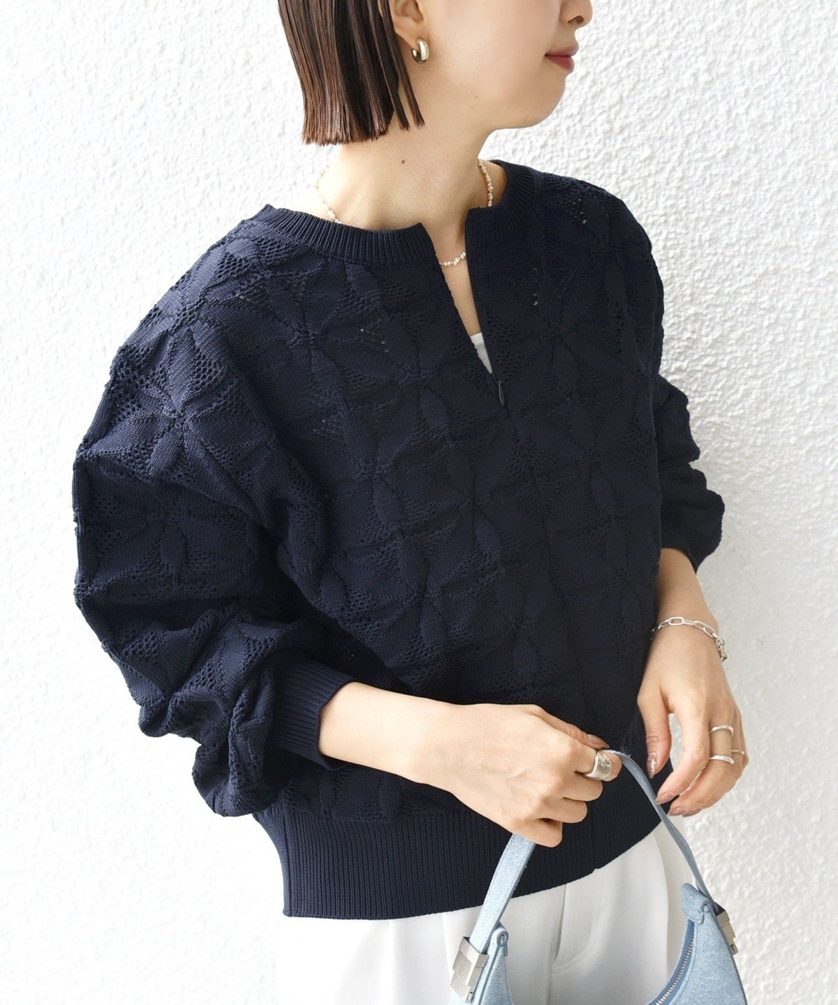 【WEB限定】〈洗濯機可能〉2WAY フラワー ジャカード ハーフ ジップ プルオーバー