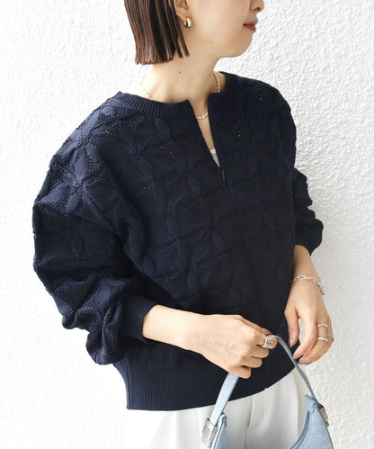【WEB限定】〈洗濯機可能〉2WAY フラワー ジャカード ハーフ ジップ プルオーバー