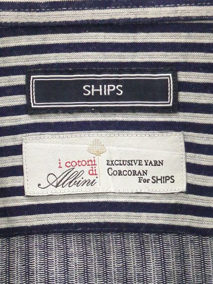 SHIPS:ALBINI ジャージー ストライプ イタリアン ワイドカラー シャツ