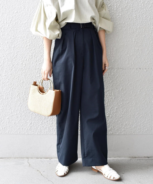 liflattie ships:ポリハイウエストタックパンツ