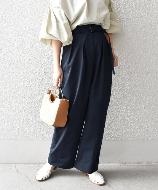 liflattie ships:ポリハイウエストタックパンツ