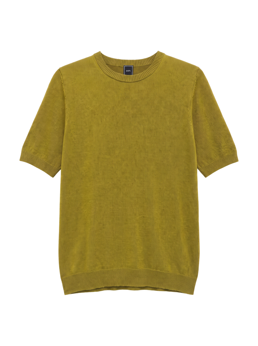 SHIPS: ラグジュアリー コットン リネン クルーネック ニット Tシャツ