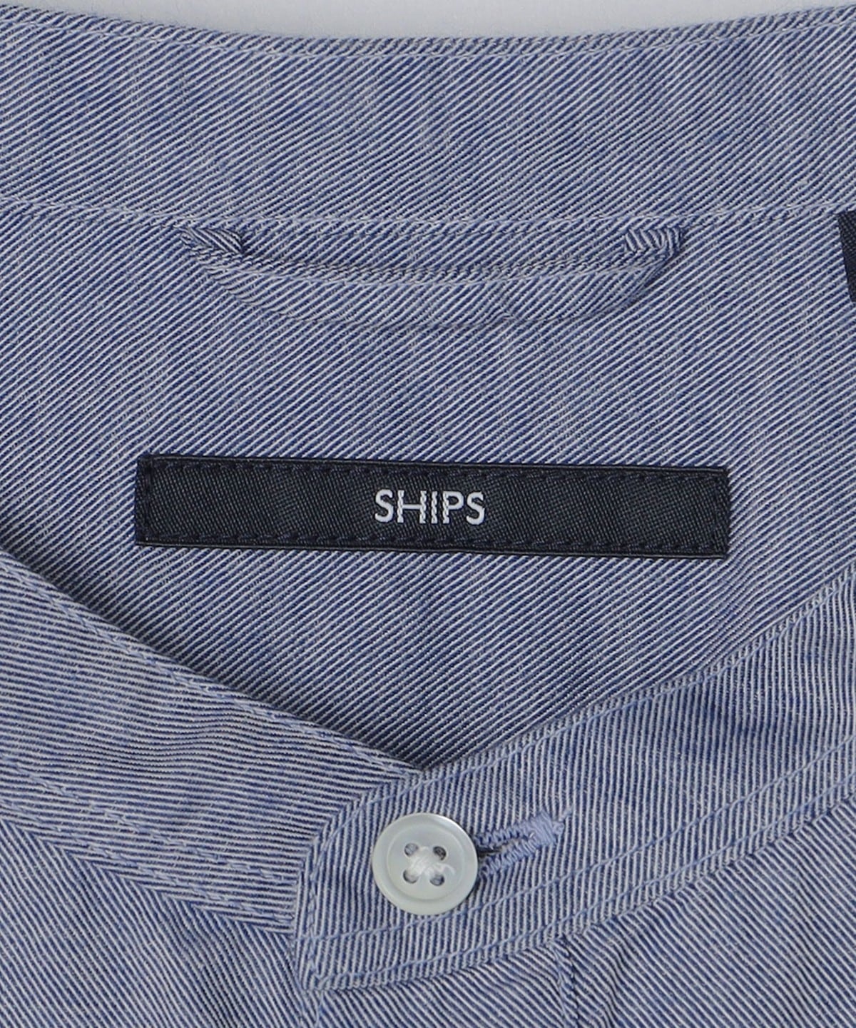 SHIPS: コットン/シルク ソフィアブル加工 バンドカラー シャツ
