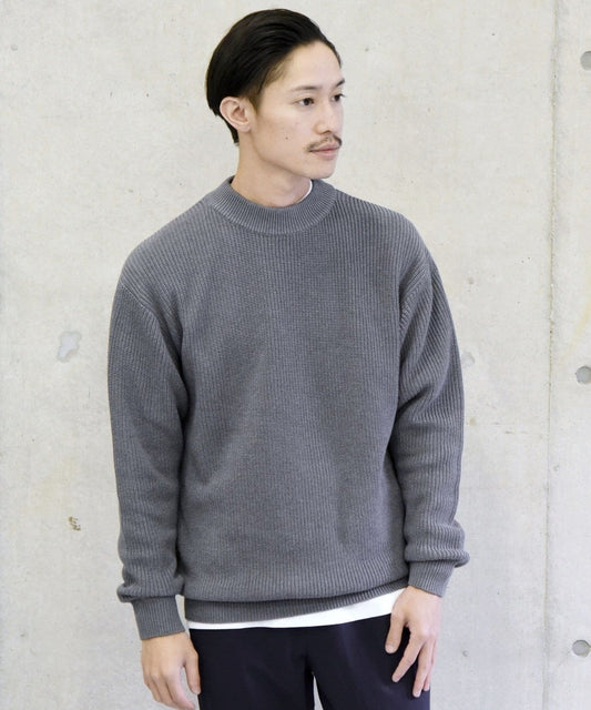 【WEB限定】SHIPS: 《洗えるニット》畦編み リラックスフィット モックネック プルオーバー