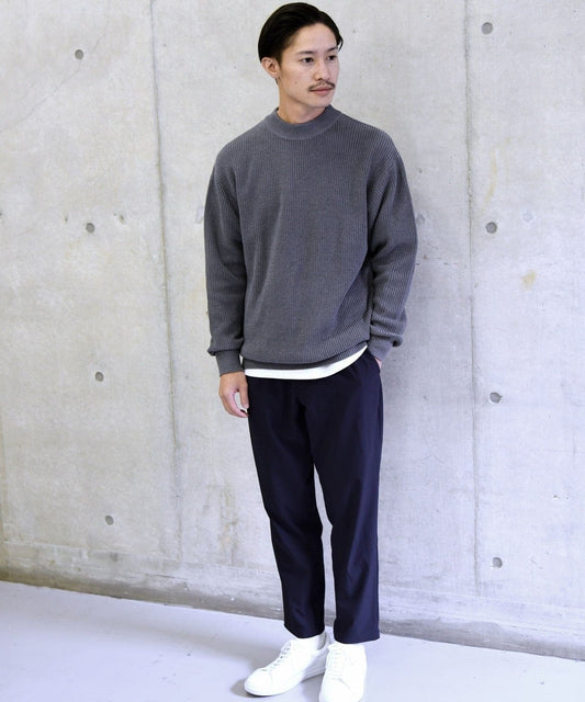 【WEB限定】SHIPS: 《洗えるニット》畦編み リラックスフィット モックネック プルオーバー