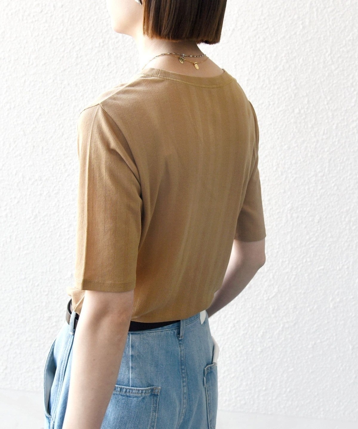 SHIPS any:〈洗濯機可能〉シアー リブ ハーフ スリーブ クルーネック TEE
