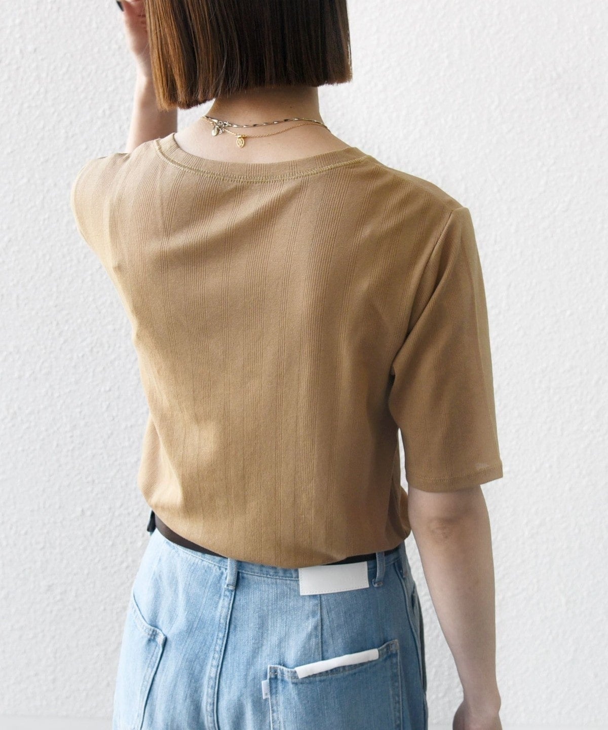 SHIPS any:〈洗濯機可能〉シアー リブ ハーフ スリーブ クルーネック TEE
