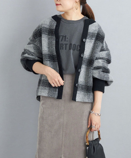 〈手洗い可能〉チェックショートカーディガン