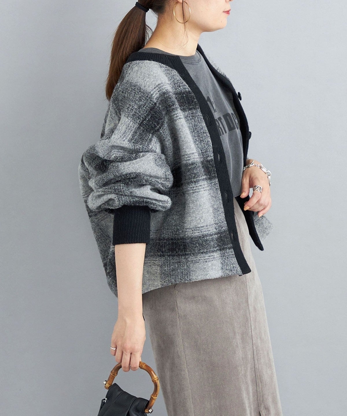 〈手洗い可能〉チェックショートカーディガン