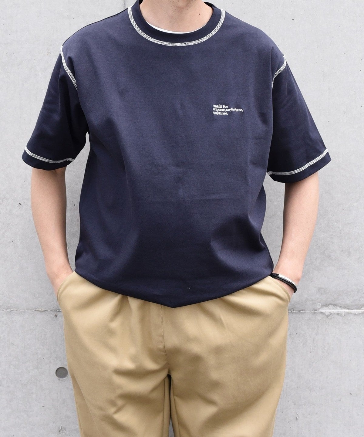 【WEB限定】SHIPS any: 〈接触冷感〉COTTON USA Cool touch ワンポイント ロゴ ステッチ デザイン Tシャツ