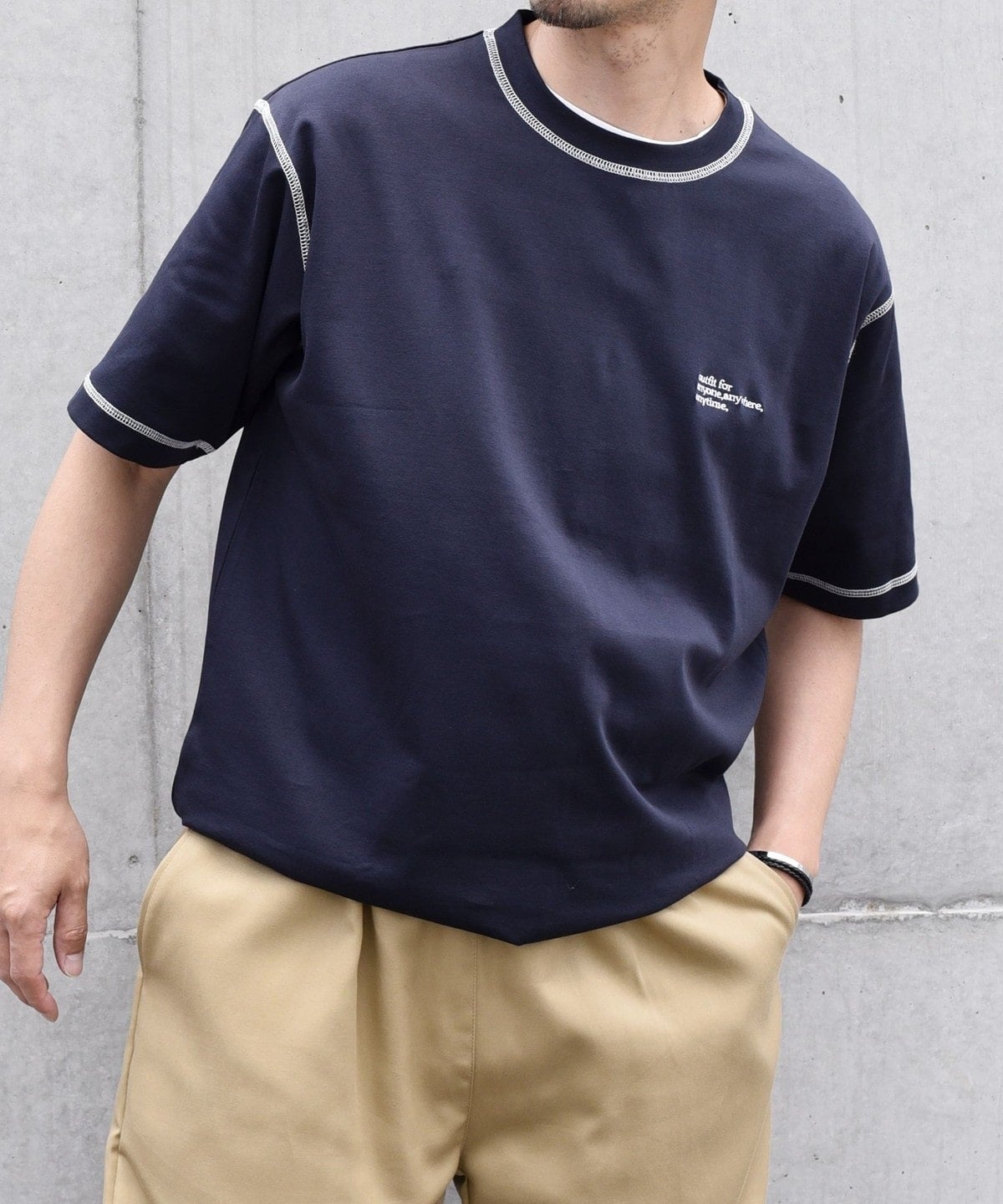 【WEB限定】SHIPS any: 〈接触冷感〉COTTON USA Cool touch ワンポイント ロゴ ステッチ デザイン Tシャツ