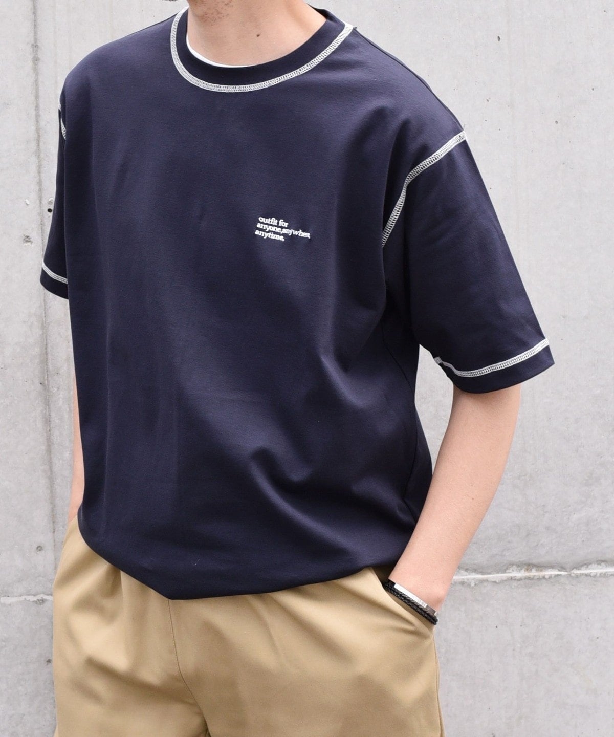【WEB限定】SHIPS any: 〈接触冷感〉COTTON USA Cool touch ワンポイント ロゴ ステッチ デザイン Tシャツ