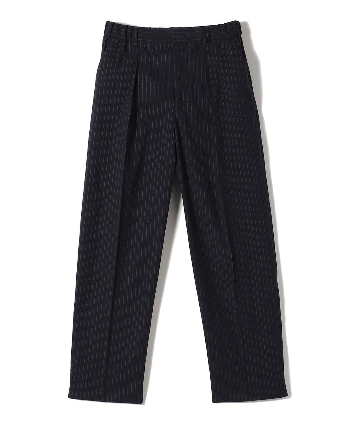 SHIPS Primary Navy Label:麻混 ストライプ ストレッチ テーパード パンツ