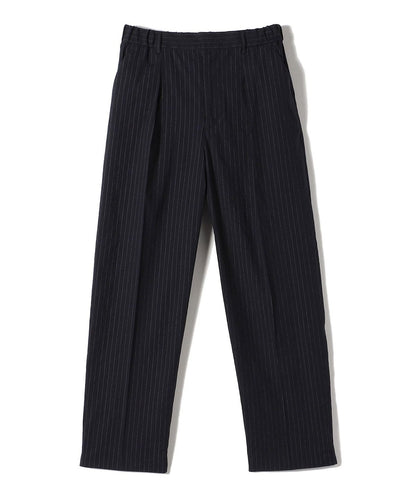 SHIPS Primary Navy Label:麻混 ストライプ ストレッチ テーパード パンツ