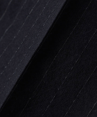 SHIPS Primary Navy Label:麻混 ストライプ ストレッチ テーパード パンツ
