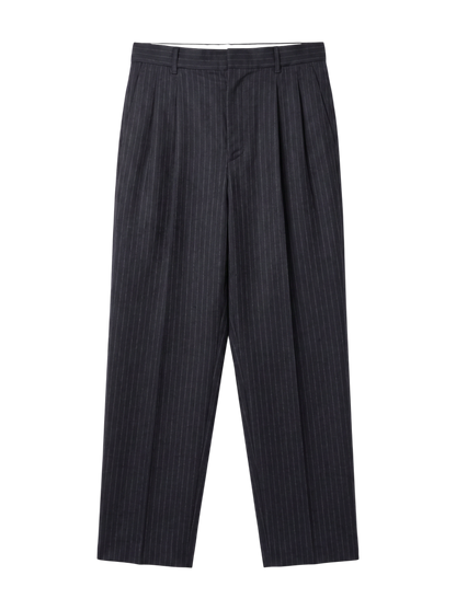 SHIPS Primary Navy Label:麻混 ストライプ ストレッチ テーパード パンツ