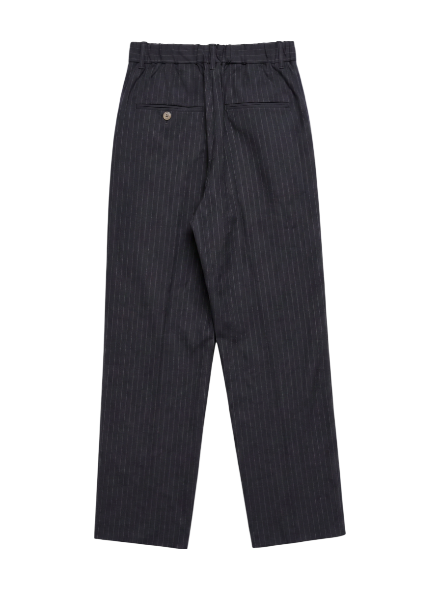 SHIPS Primary Navy Label:麻混 ストライプ ストレッチ テーパード パンツ