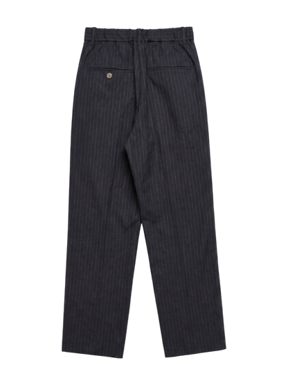 SHIPS Primary Navy Label:麻混 ストライプ ストレッチ テーパード パンツ