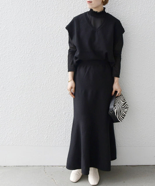 SHIPS any:〈手洗い可能〉ニット ベスト & フレア スカート セットアップ