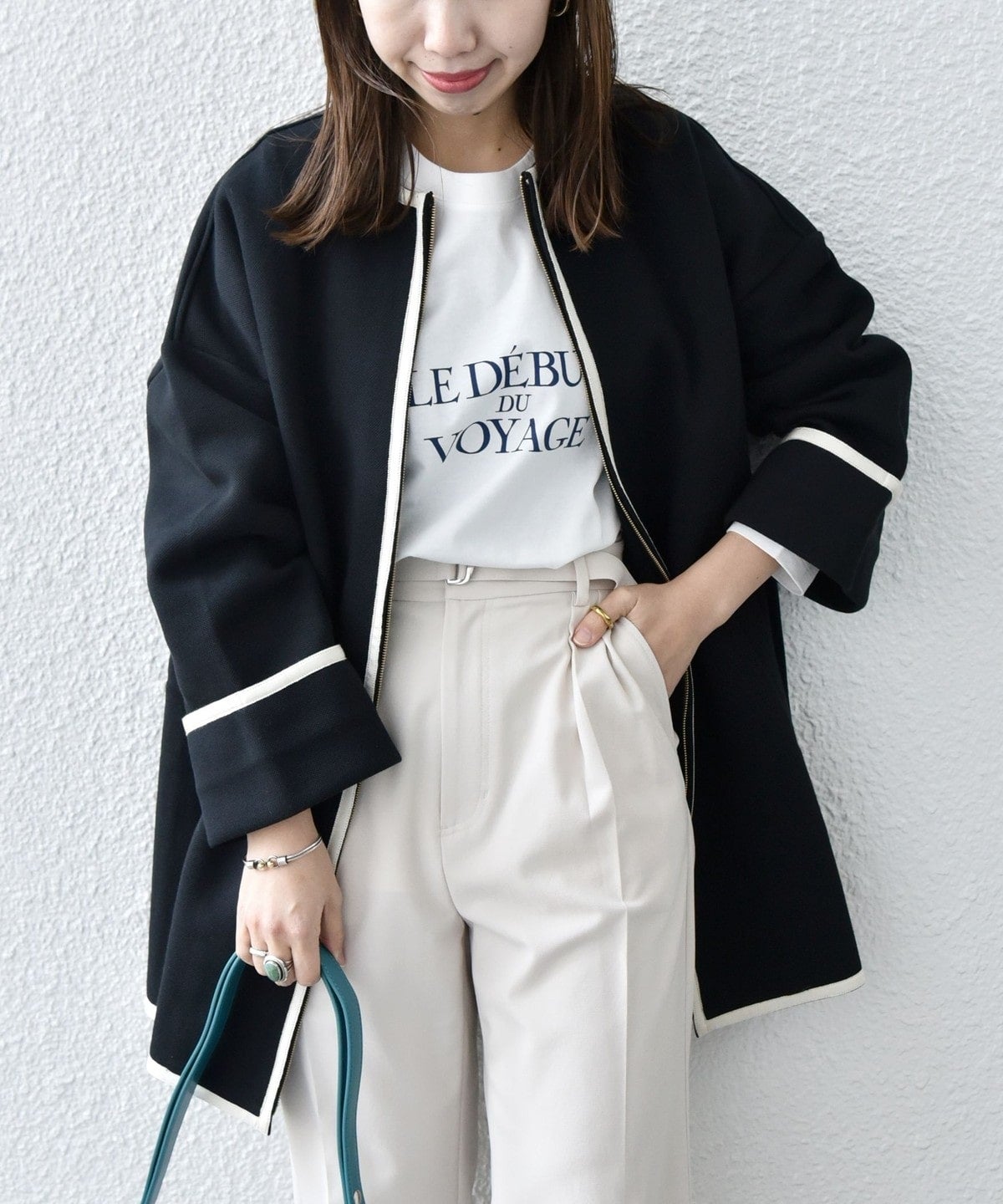 SHIPS any:〈UVカット〉ジャージー パイピング ノーカラー コート