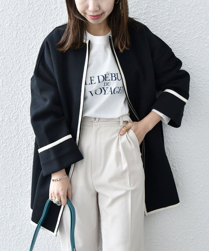 SHIPS any:〈UVカット〉ジャージー パイピング ノーカラー コート