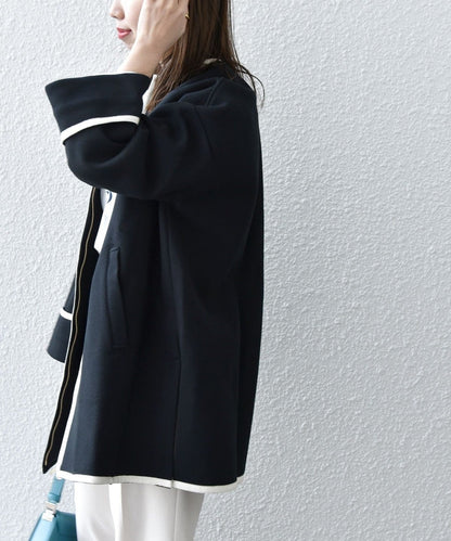 SHIPS any:〈UVカット〉ジャージー パイピング ノーカラー コート