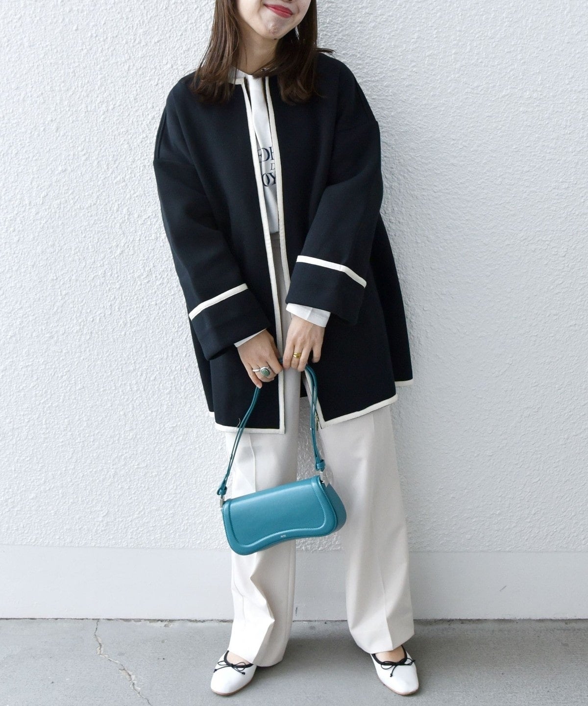 SHIPS any:〈UVカット〉ジャージー パイピング ノーカラー コート