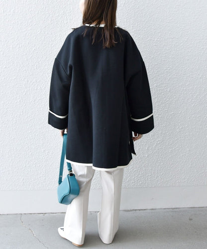 SHIPS any:〈UVカット〉ジャージー パイピング ノーカラー コート