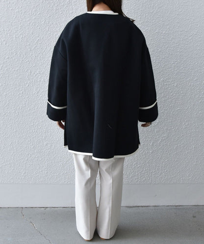 SHIPS any:〈UVカット〉ジャージー パイピング ノーカラー コート