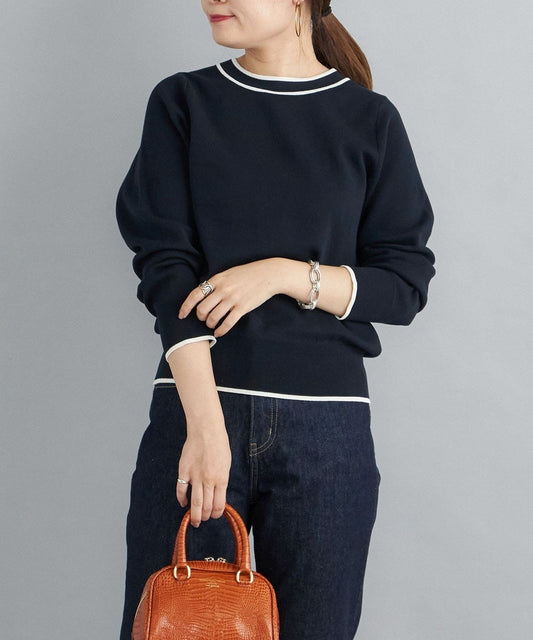 〈手洗い可能〉ラインクルーネックプルオーバー