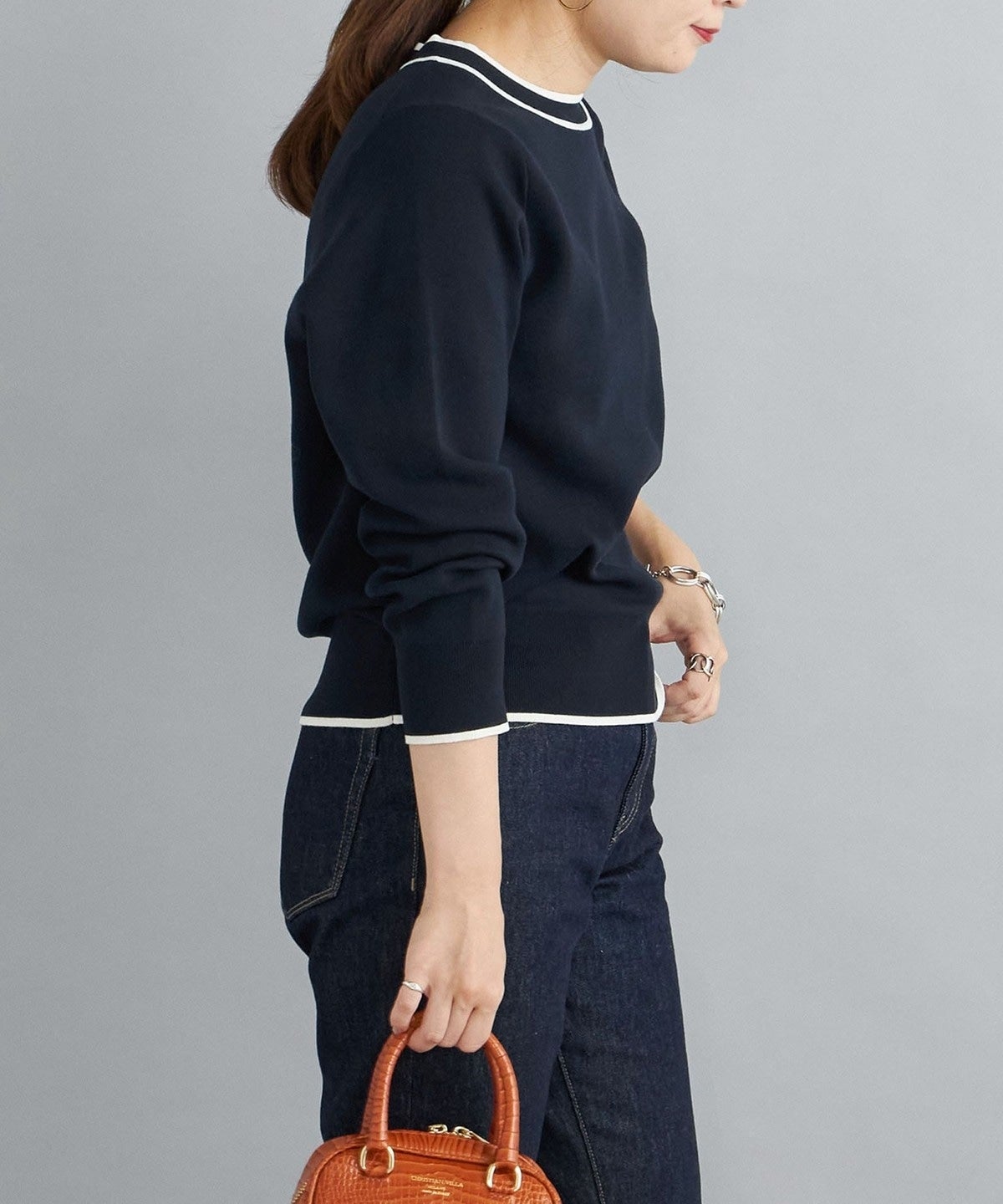 〈手洗い可能〉ラインクルーネックプルオーバー